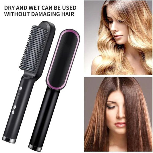 HQT-909B Hair Straightening Brush – Electric Heat Brush for Women (Random Color)