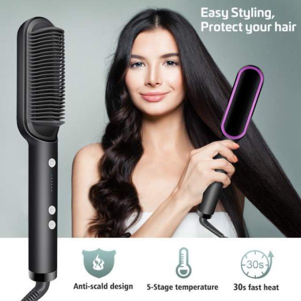 HQT-909B Hair Straightening Brush – Electric Heat Brush for Women (Random Color)