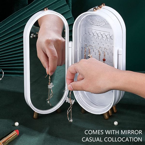 Jewelry Box Organizer with Mirror – Foldable Dustproof Case for Women’s Jewelry