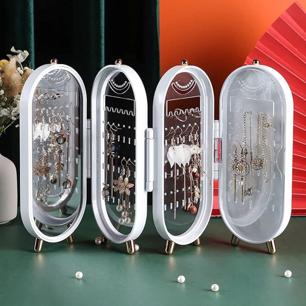 Jewelry Box Organizer with Mirror – Foldable Dustproof Case for Women’s Jewelry