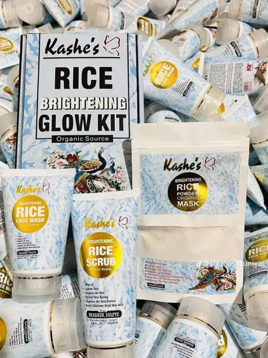Kashe’s Rice Extract Bright & Glow Kit – Face Wash, Scrub & Mask for Women