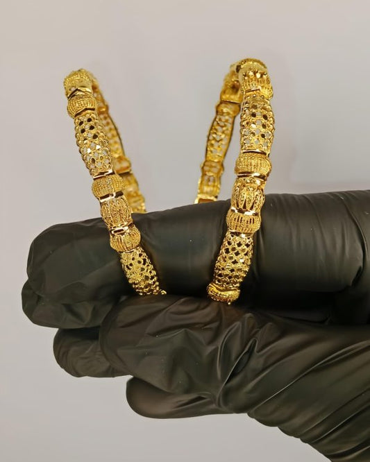 Gold Plated Bangle Pair for Women – 2.5 Inch Elegant Wedding Wear (No Box)