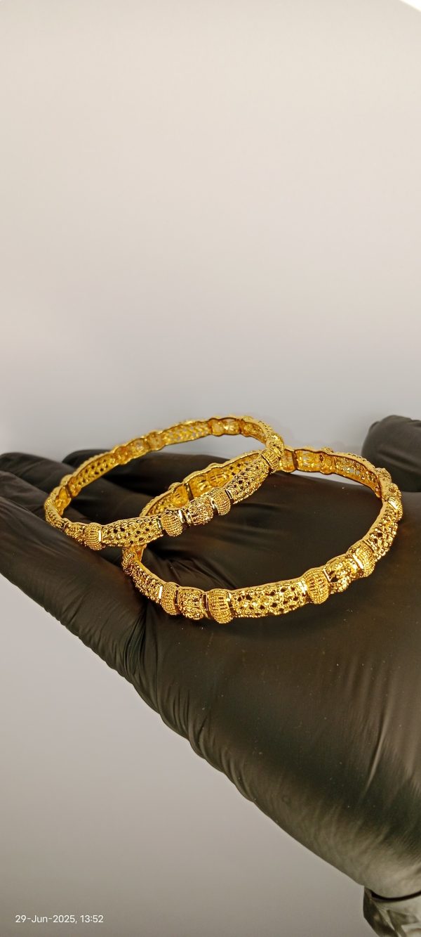 Gold Plated Bangle Pair for Women – 2.5 Inch Elegant Wedding Wear (No Box)