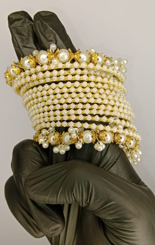 White Pearl Bridal Bangles Set – 2.5 Inch Bangles & Churiyan for Women (No Box)