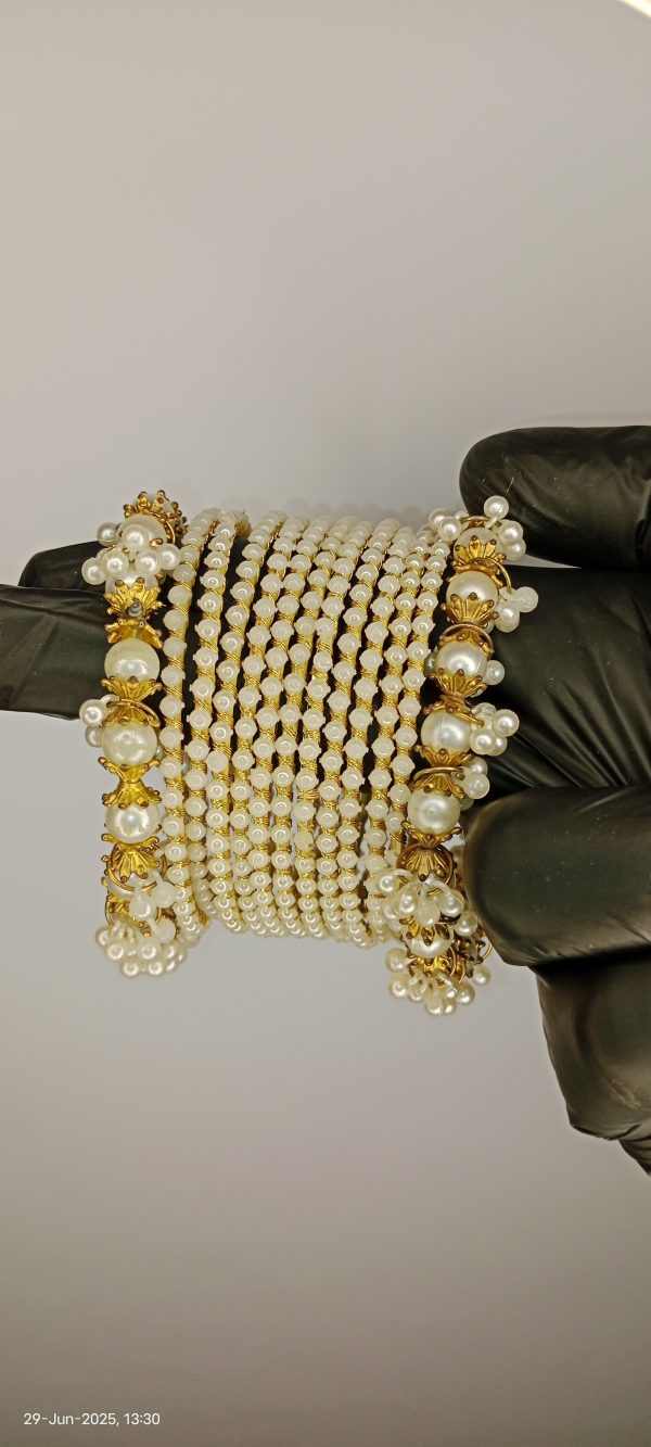 White Pearl Bridal Bangles Set – 2.5 Inch Bangles & Churiyan for Women (No Box)