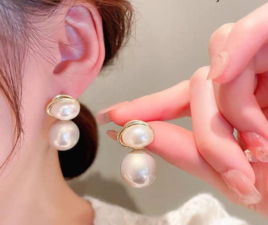 Oval Marble Korean Earrings – Golden Elegant Statement Jewelry for Women & Girls