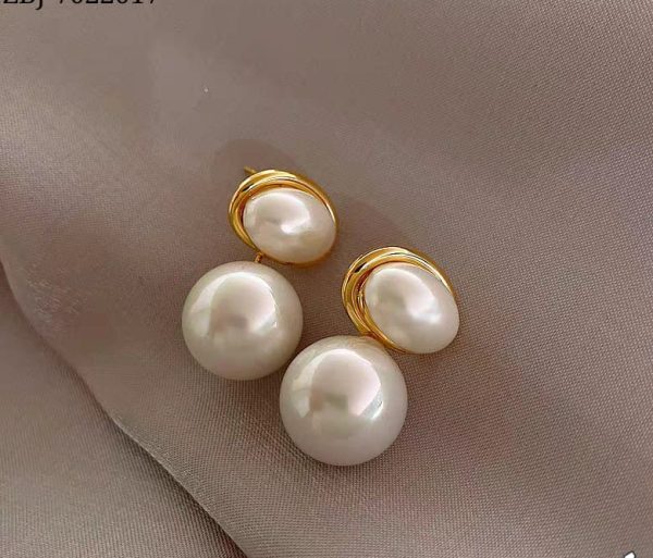 Oval Marble Korean Earrings – Golden Elegant Statement Jewelry for Women & Girls