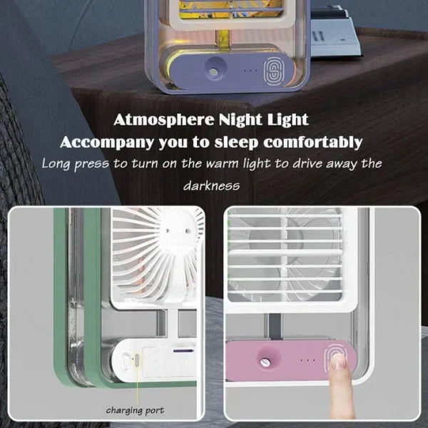 USB Mini Air Cooler – 3-Speed Desktop AC Fan with Humidifier & Purifier Spray