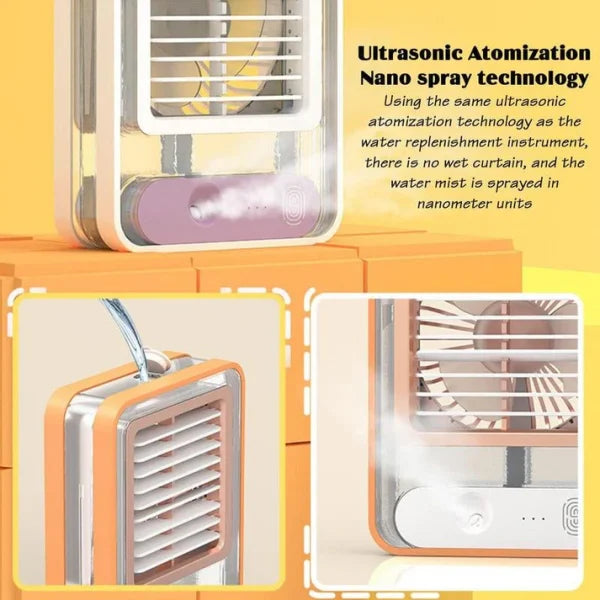 USB Mini Air Cooler – 3-Speed Desktop AC Fan with Humidifier & Purifier Spray