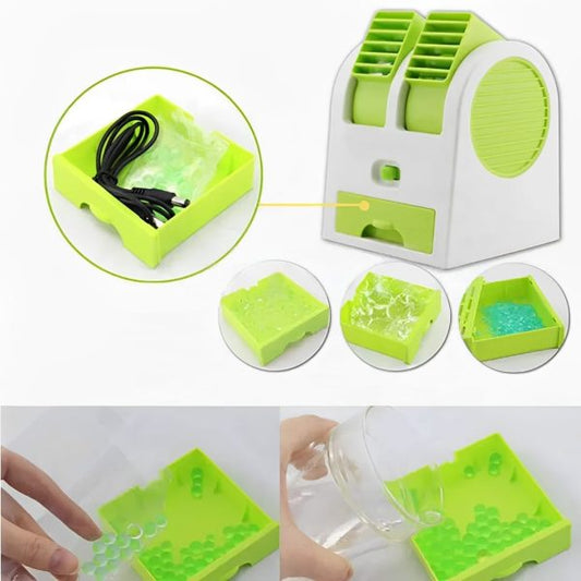 Portable Mini AC Air Cooler – USB & Battery Operated Dual Blower with Ice Tray
