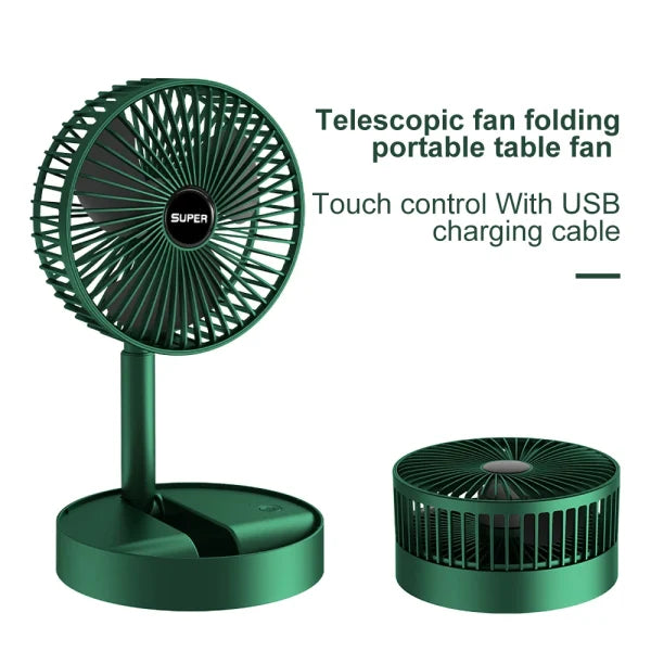 Rechargeable Telescopic Folding Fan – Adjustable Table Fan with 3 Speeds