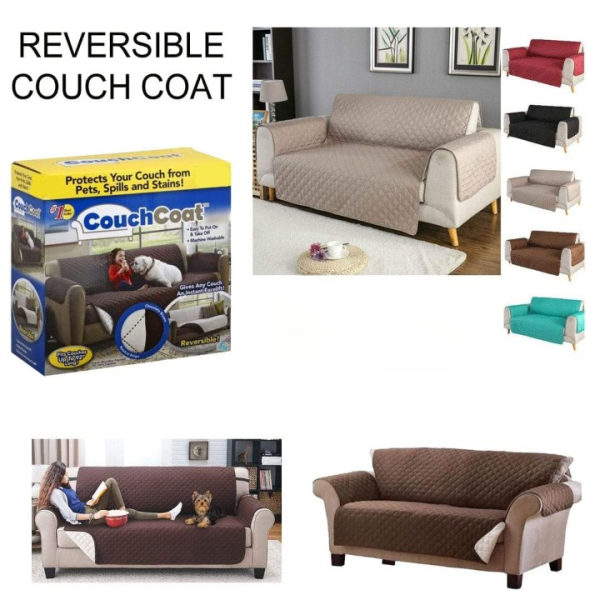 Reversible Double Sofa Cover Brown – Washable Couch Protector for Home Use