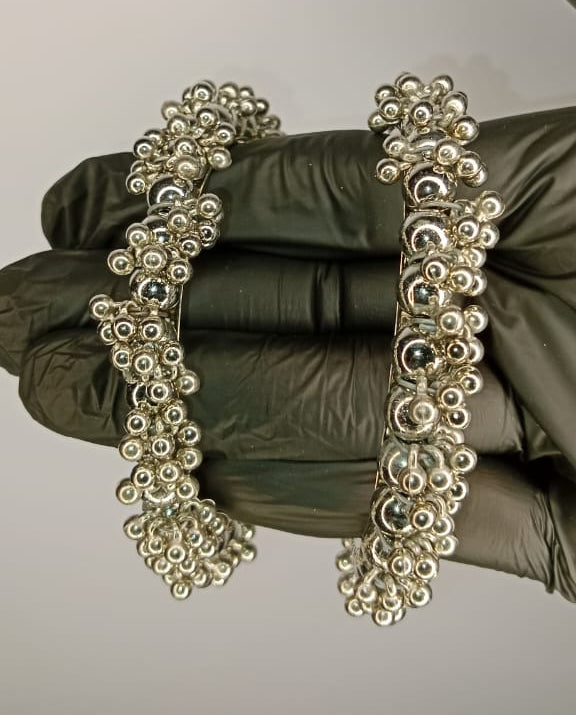 Silver Beaded Gold Bangles for Women – Pair of Stylish Karay (No Box)