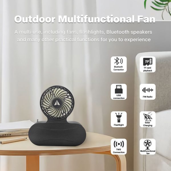 Solar Fan with Bluetooth Speaker – Portable Music, Light & Fan Combo for Women