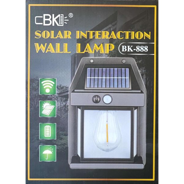 Solar Rechargeable Wall Lamp BK-888 | Waterproof Intelligent Garden Light