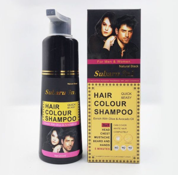 Subaru 3-in-1 Black Hair Color Shampoo – 200ml for Men & Women | Long Lasting