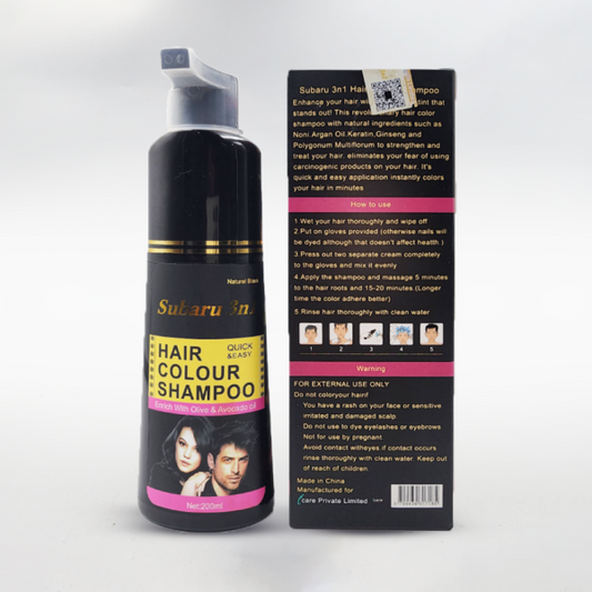 Subaru 3-in-1 Black Hair Color Shampoo – 200ml for Men & Women | Long Lasting