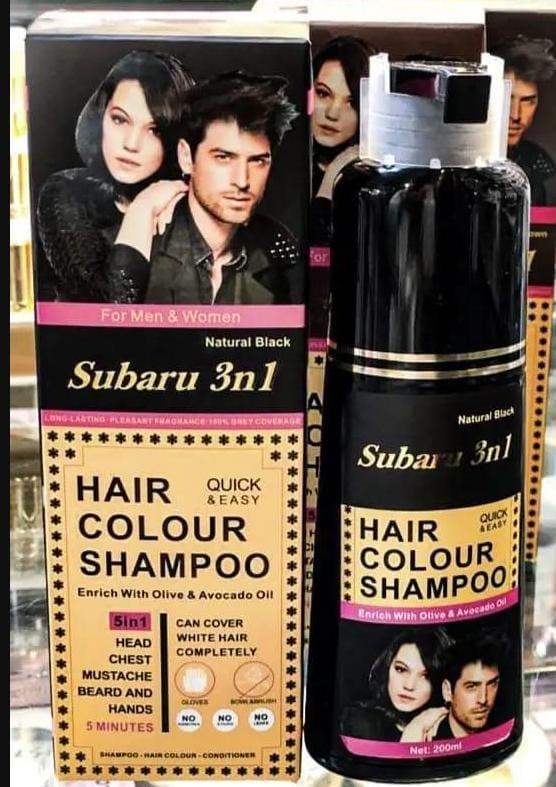 Subaru 3-in-1 Black Hair Color Shampoo – 200ml for Men & Women | Long Lasting