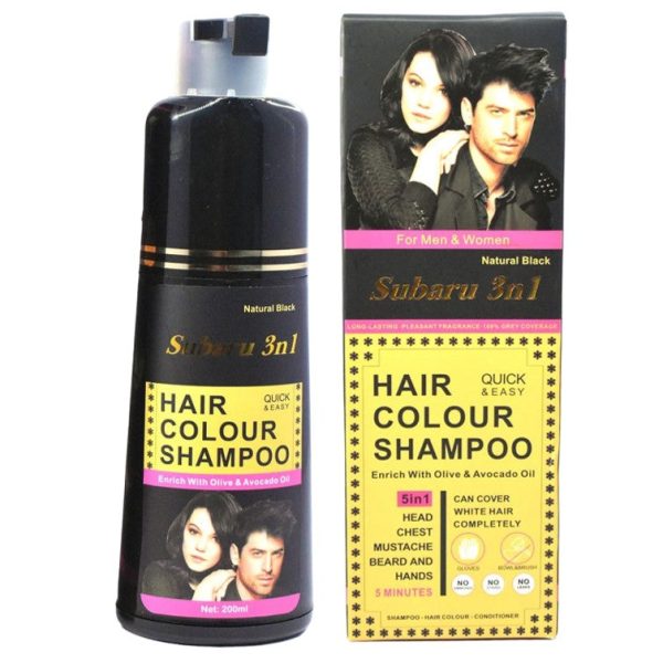Subaru 3-in-1 Black Hair Color Shampoo – 200ml for Men & Women | Long Lasting