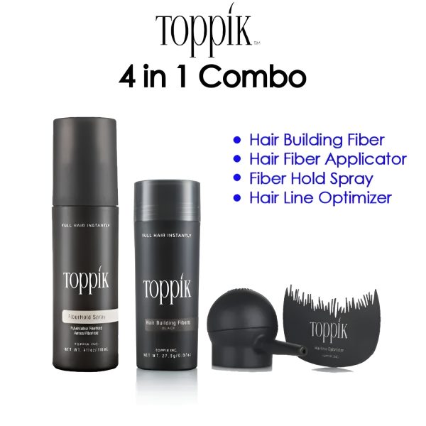 Toppik Hair Building Fiber Kit – 27.5g Fiber + Hold Spray + Applicator + Hairline Comb