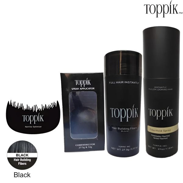 Toppik Hair Building Fiber Kit – 27.5g Fiber + Hold Spray + Applicator + Hairline Comb