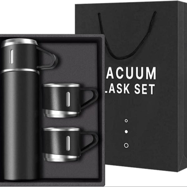 500ml Vacuum Flask Set with 3 Cups – Double-Layer Steel Thermos – Random Color