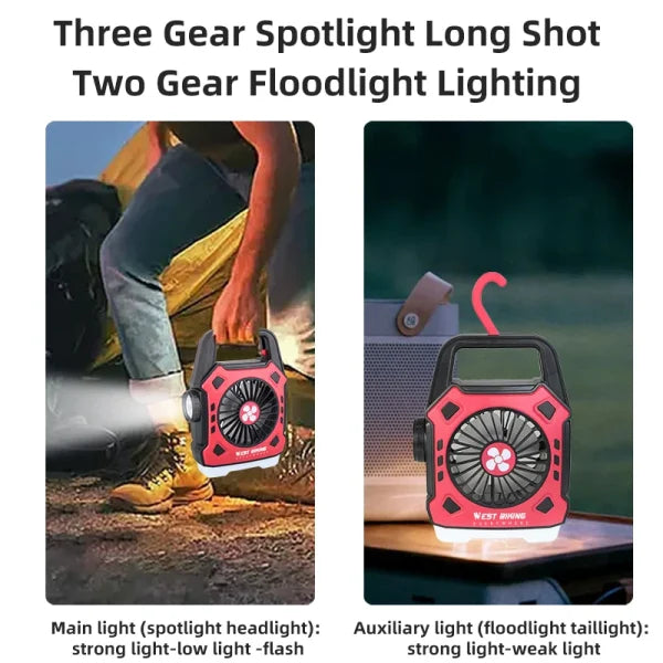 Camping Light Fan Power Bank – Rechargeable Mini Fan with Flashlight (Random)