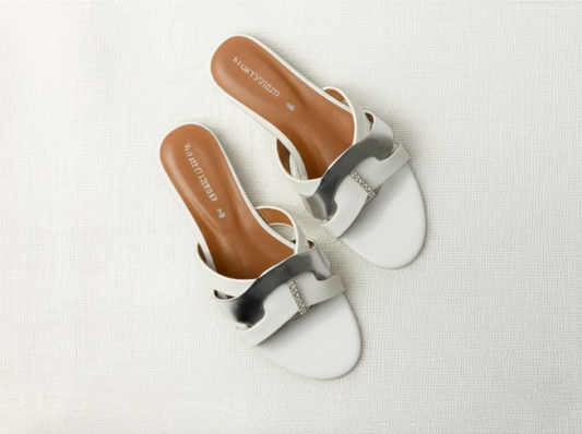 White & Silver Premium Women’s Slippers | Elegant, Stylish & Comfortable