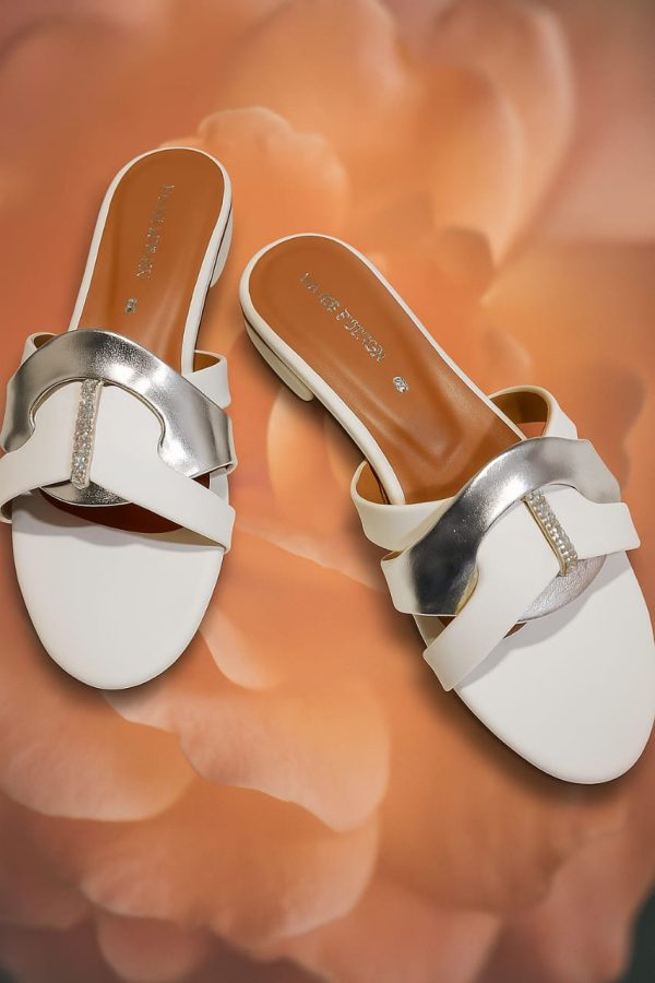 White & Silver Premium Women’s Slippers | Elegant, Stylish & Comfortable